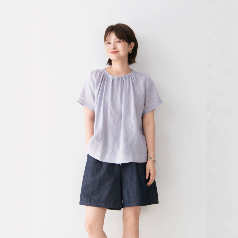 Senlin Highway Tencel Linen Pleated Round Neck Short Sleeve Solid Color Shirt for Women, Loose Fit, Skin-Friendly, Casual, Simple Blouse Senlin Highway Tencel Linen Pleated Round Neck Short Sleeve Solid Color Shirt for Women, Loose Fit, Skin-Friendly, Casual, Simple Blouse