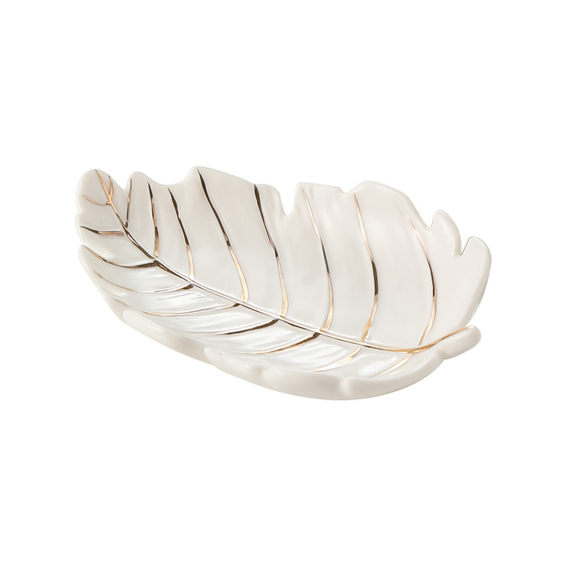 Plato de almacenamiento de cerámica creativa Placa de joyería de hoja de lujo placa de cerámica de almacenamiento de objetos pequeños