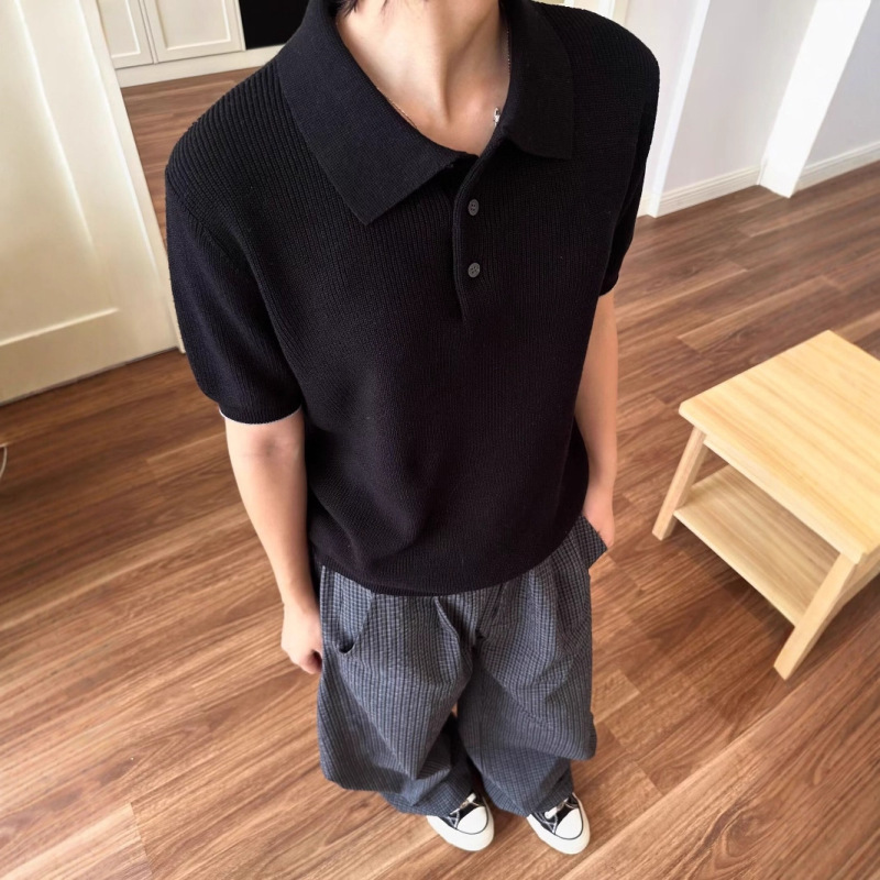 夏季新款老钱风针织Polo衫短袖男雅痞高级感修身百搭休闲半袖t恤|undefined