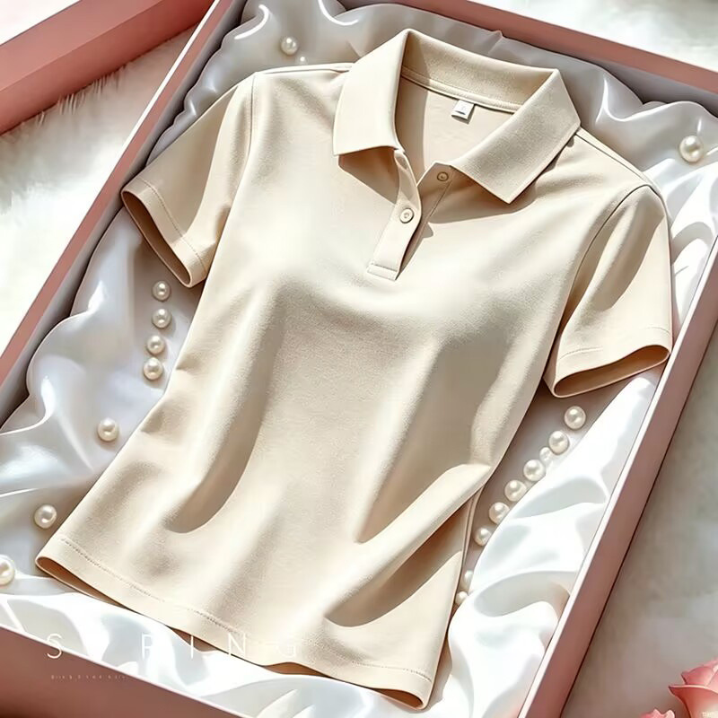 High-End Ice Silk Lapel Short-Sleeved Polo Shirt Quick-Drying T-Shirt for Women in Summer, Loose and Versatile, Slimming Look Casual Half-Sleeved Top High-End Ice Silk Lapel Short-Sleeved Polo Shirt Quick-Drying T-Shirt for Women in Summer, Loose and Versatile, Slimming Look Casual Half-Sleeved Top