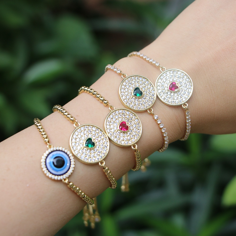 Copper Devil's Eye Jewelry Bracelet 18k Gold Inlaid Zircon Drip Oil Eye Bracelet Wholesale display picture 3