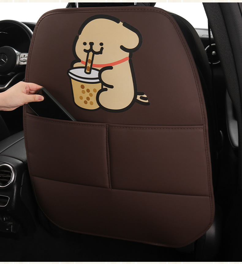 Cute Cartoon Anti-Kick Mat for Car Seat Back for Ladies, Anti-Dirt Mat for Car Seat Back with Storage Strap