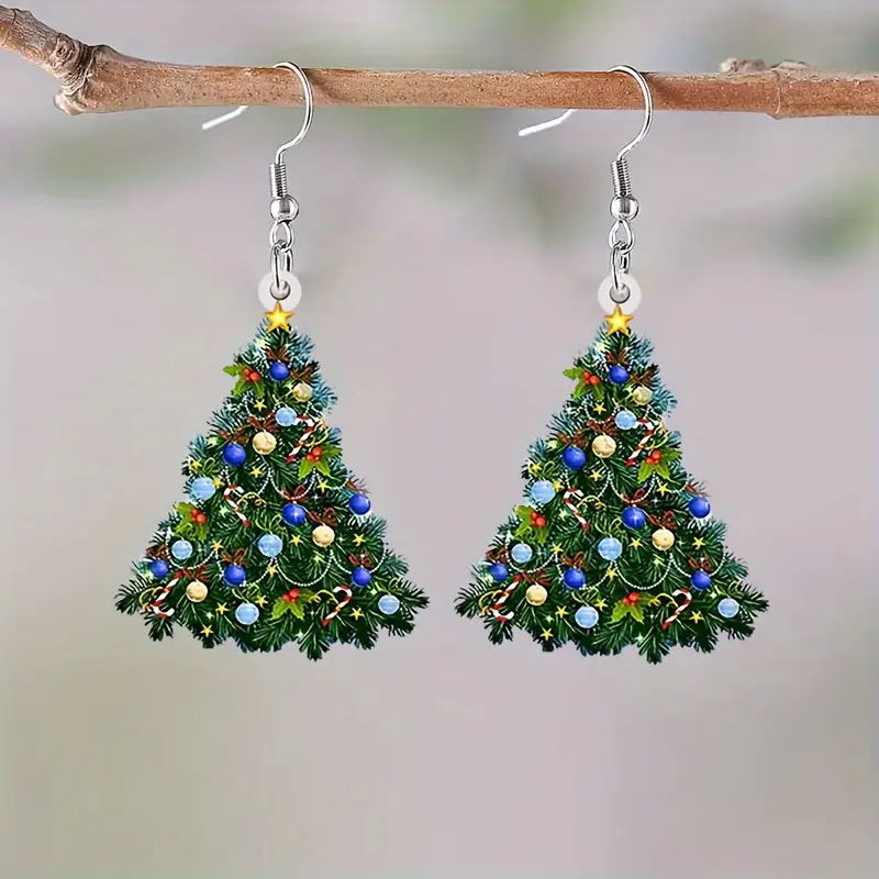 Unisex Gender 1 Pair Retro Christmas Tree Colorful Tree Arylic Unisex Drop Earrings Earrings
