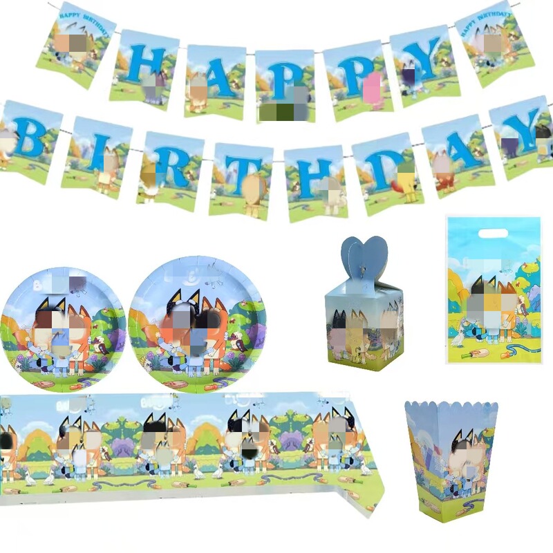 Bluey Themed Birthday Party Decoration Set, Kidsren's Birthday Scene Decoration, Paper Plates and Paper Cups Bluey Themed Birthday Party Decoration Set, Kidsren's Birthday Scene Decoration, Paper Plates and Paper Cups