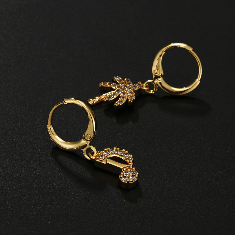 Fashion Devilu0027S Eye Coconut Tree Notes Copper Plating Inlay Zircon Drop Earrings 1 Piece