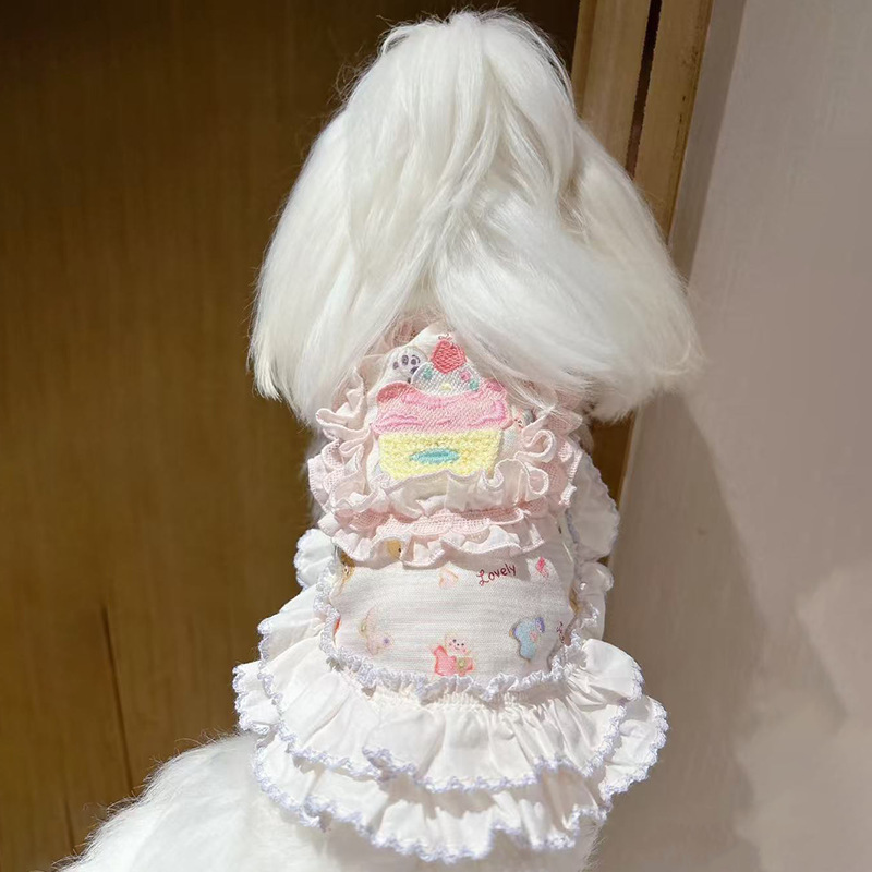 Vestido de verão de renda estilo princesa para cães de estimação, modelo Bichon Yorkie, com acabamento pesado e confortável._voghion.com