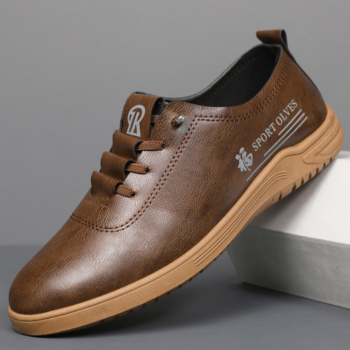 2025 New Men's Lace-Up Casual Leather Surface Bouncy Shoes Fashionable and Versatile Soft Sole Leather Shoes Comfortable Driving Shoes for Men
