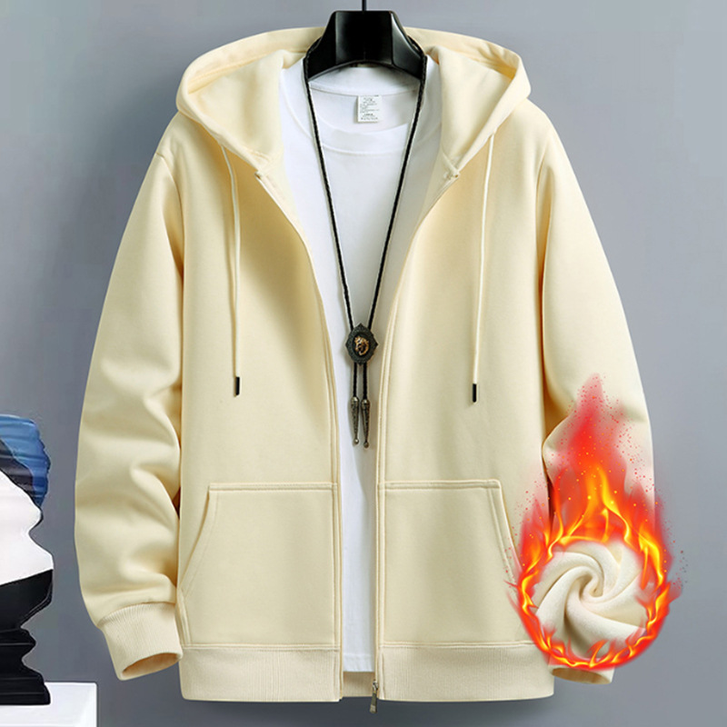 베이지 [솔리드 컬러 가디건 맨투맨 기모] 단품