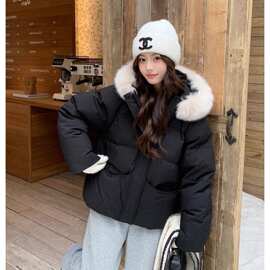 香榭颂大毛领羽绒棉服女2026年新款冬季保暖加厚短款小个子外套潮