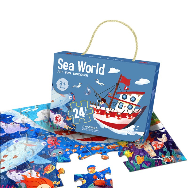 Venta al por mayor de cajas de regalo de rompecabezas infantiles de Amazon transfronterizas, juego de rompecabezas planos de papel con diseño de cielo estrellado y animales, de 24 y 60 piezas.