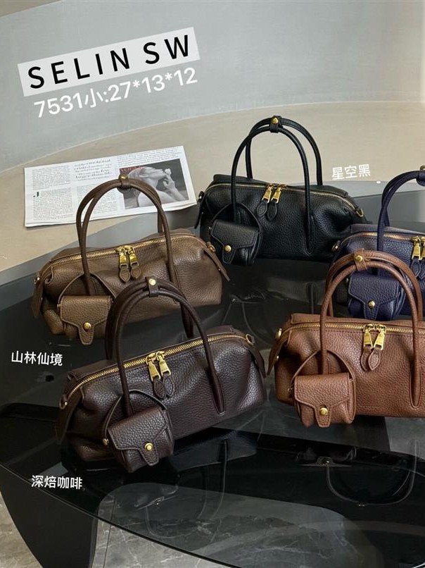 Genuine Leather Boston Bowling Bag for Women, 2026 Fall/Winter New Commuting Handbag, Tote Bag, Baguette Underarm Pillow Bag