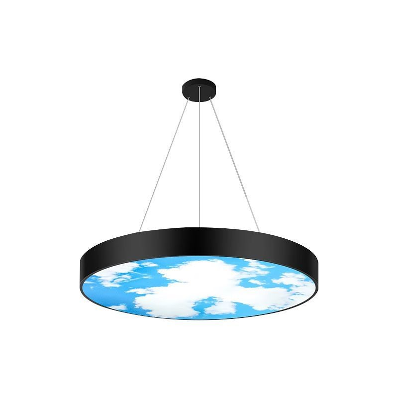 Oficina Led Chandelier Sala de reuniones moderna simple sólida redonda gimnasio tienda azul comercial lámpara de nube