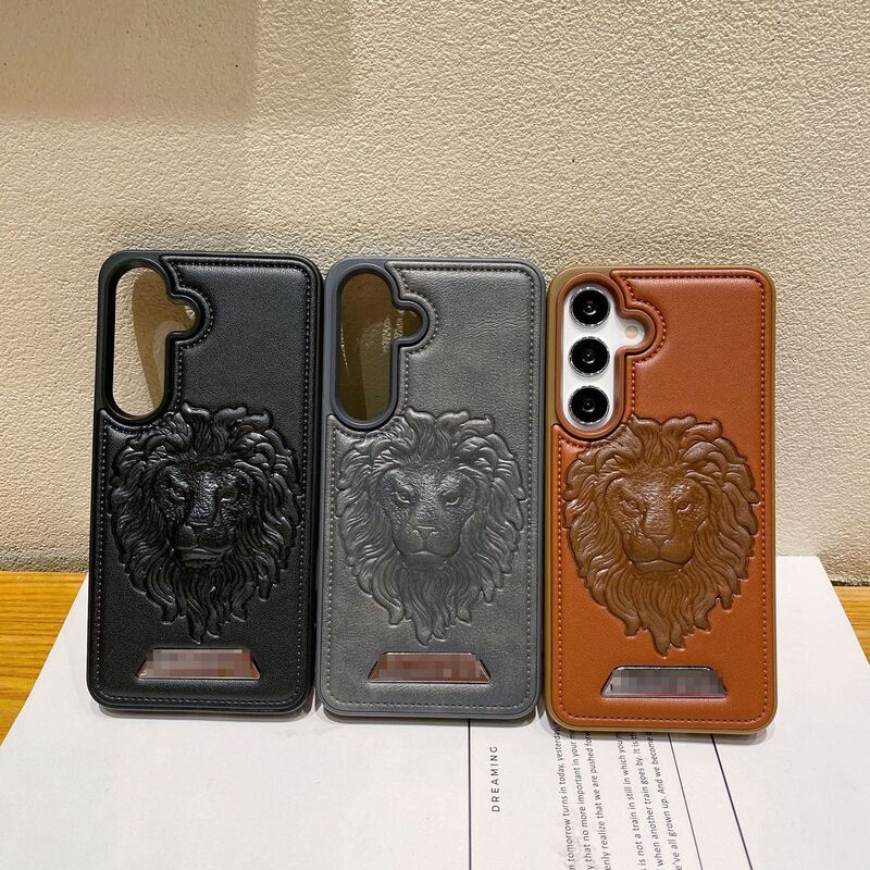 Imprinted Lion Pattern Handfeel Leather Phone Case for Samsung S23Ultra S24FE Drop-resistant Protective Cover