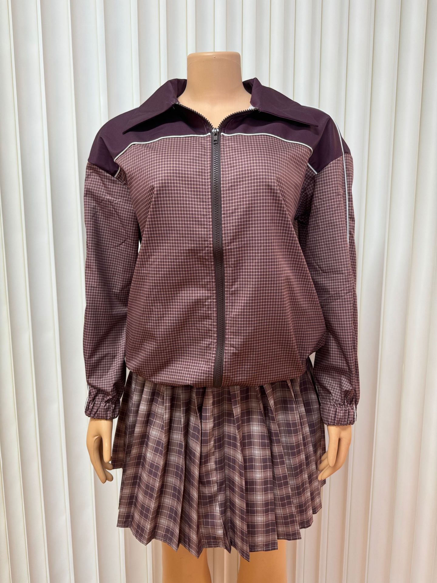Women's Clothing Women's Style Zipper Cardigan Long Sleeve Top With Lapel Short Skirt Two Piece Suit Sexy Fashion_ecoleips.com