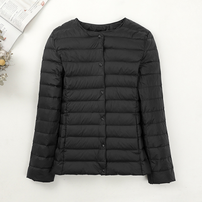 Chaqueta de plumón ligera transfronteriza para hombres y mujeres de otoño y invierno, chaqueta de abrigo caliente sin cuello, revestimiento de plumón ligero inferior se puede abrir