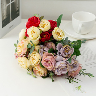 Artificial Flowers 10 Heads of Heart Roses Tea Roses Wedding Home Decoration Photography Props Potted Flower Arrangements Wholesale