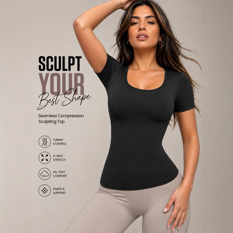 Seamless Tummy Control Shaping Short-Sleeved Top for Women, Slim Fit Ribbed T-Shirt, Sports Yoga Wear Seamless Tummy Control Shaping Short-Sleeved Top for Women, Slim Fit Ribbed T-Shirt, Sports Yoga Wear