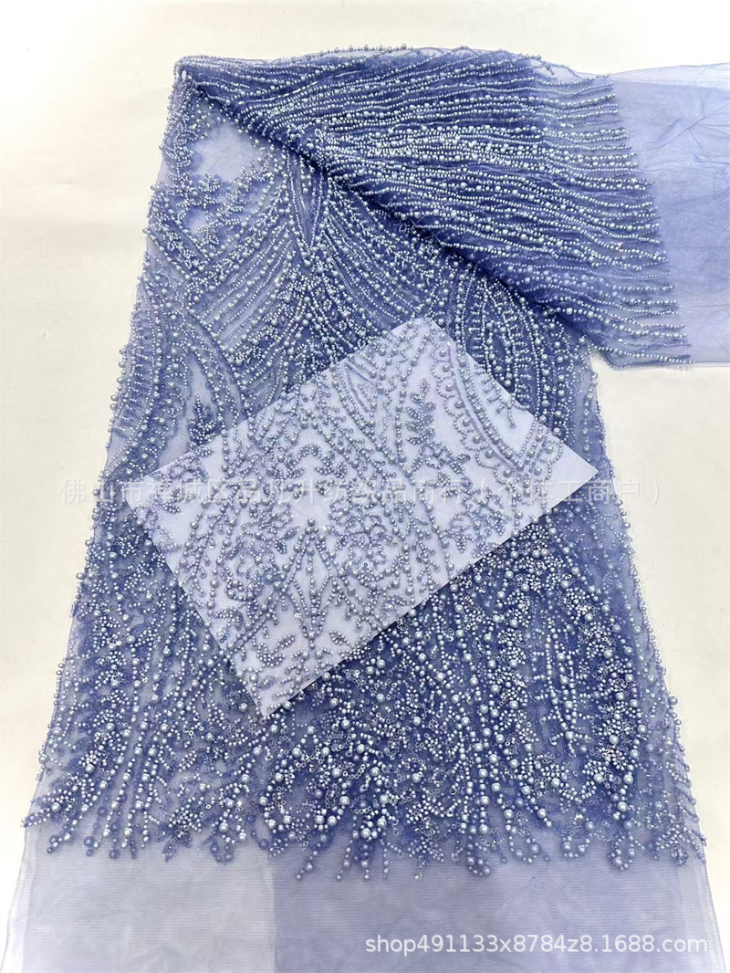 Tela de encaje bordada con cuentas de burbujas blancas Moda vestido de novia de alta costura Cena Moda Vestido de regalo para adultos Tela