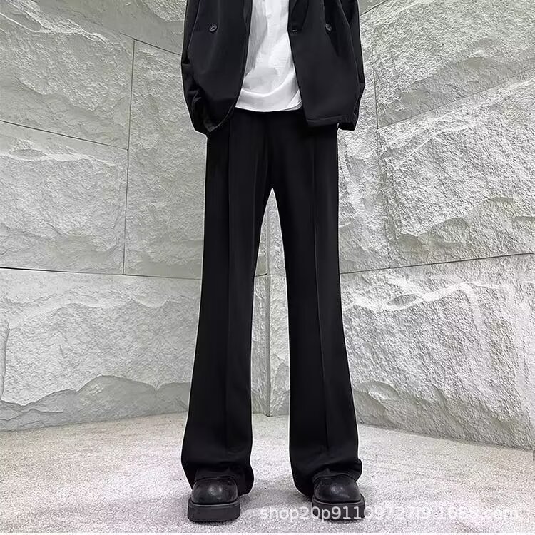 Cross-Border Foreign Trade Drapey Micro-Flared Casual Trousers for Men in Spring and Autumn Straight Loose Semi-Elastic Wide-Leg Floor-Length Trousers