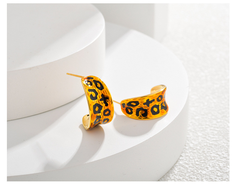 Enamel Design 1 Pair Vintage Style Classic Style C Shape U Shape Leopard Enamel Copper Earrings Ear Studs