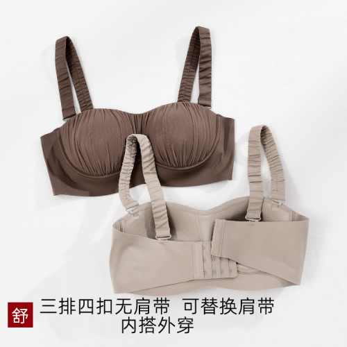 New style seamless jelly underwear women's bra without steel ring push-up strapless bottoming mesh pleated beautiful back and chest wrap