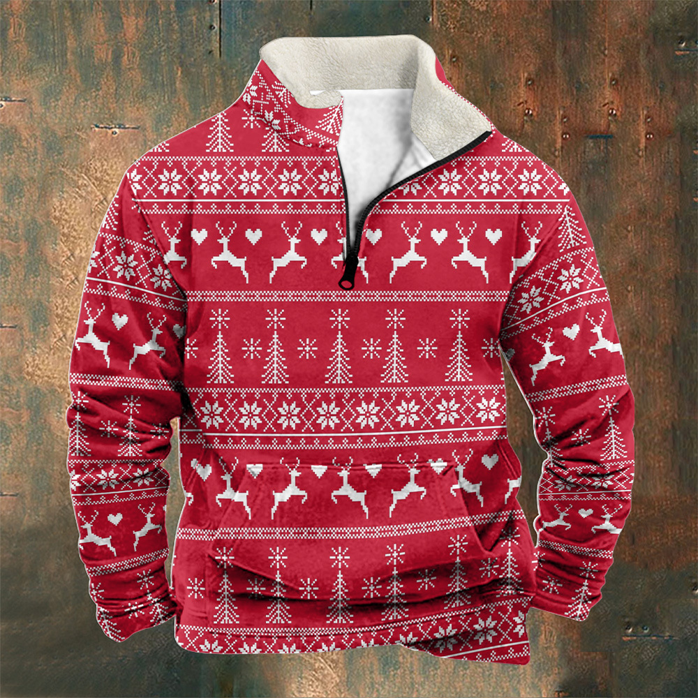 2024 Herbst/Winter Weihnachten Neue Herren Langarm Knopf Strickjacke Bedruckt Trend D152_voghion.com