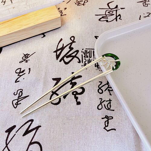 New Chinese Style Ancient Style Bamboo Leaf Hair Pin, Yang Mi Style Green U-shaped Hairpin, National Trend High-end Sense of Style Hair Pin Head Accessory