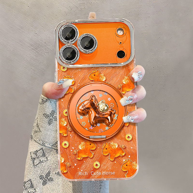 Gold Coin Pony Phone Case Suitable for Apple 17 Pro Max, Mate 80, Feather Yarn 16, High-End Feel 15, Rotating Stand 14 Gold Coin Pony Phone Case Suitable for Apple 17 Pro Max, Mate 80, Feather Yarn 16, High-End Feel 15, Rotating Stand 14