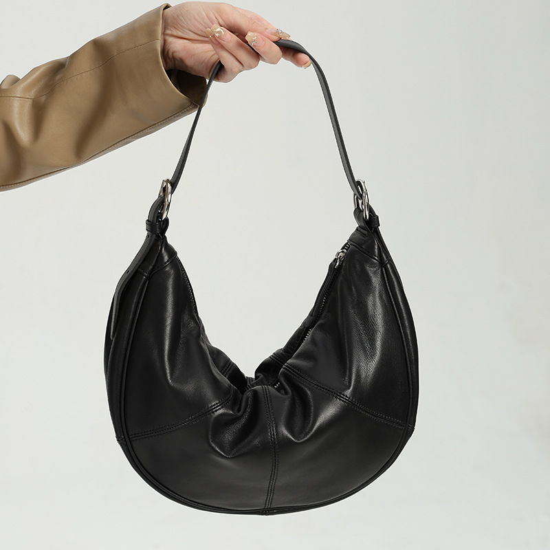 Genuine Leather Women's Cloud Bag, Niche Design Underarm Bag, High-End Large Capacity Crossbody Bag, Versatile - Thumbnail 2