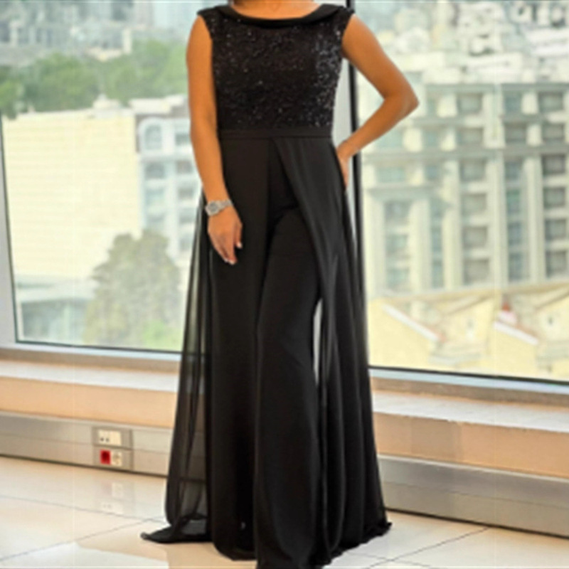 European and American Export Style Sexy Sleeveless Backless Sequined Long Skirt Jumpsuit Wedding Dress Party Bridesmaid Dress