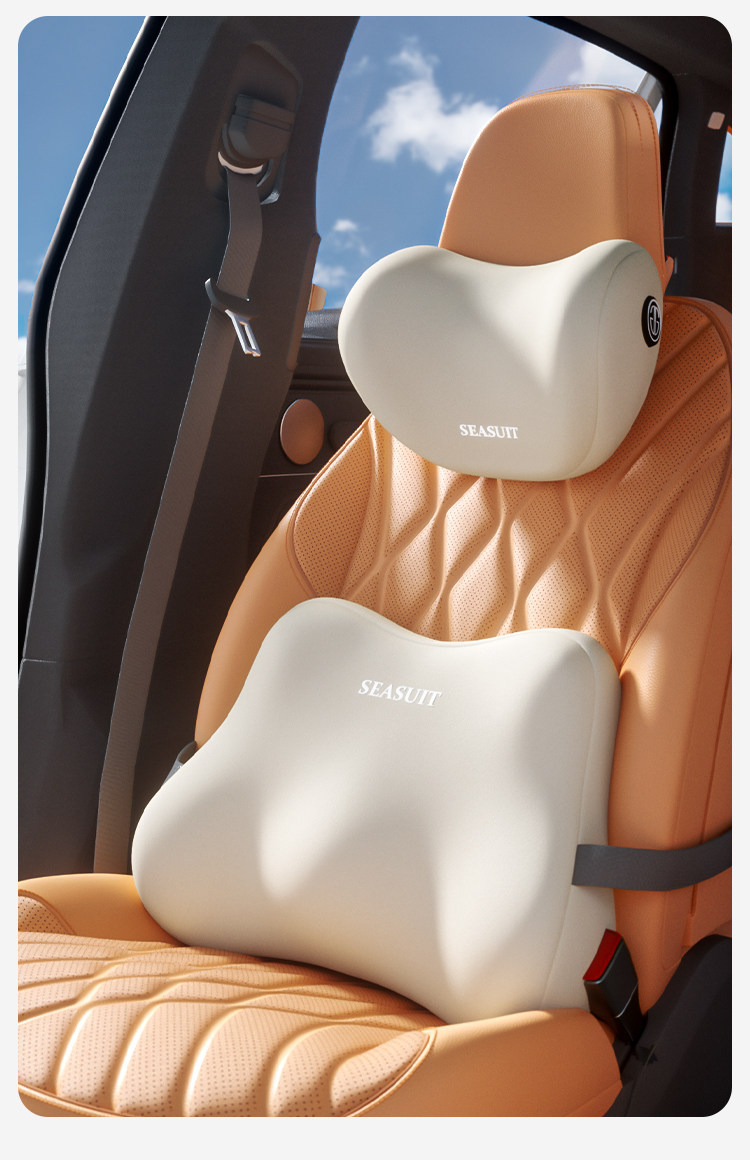 Car lumbar support and headrest set, featuring memory foam for office chairs, providing comfortable support for long drives and reducing back strain