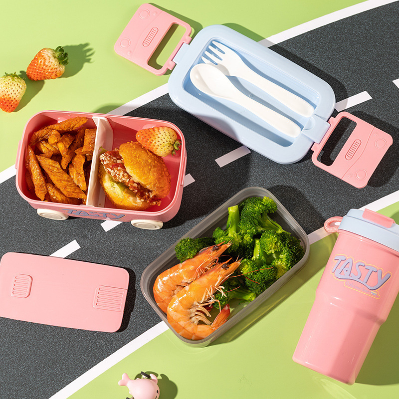 プラスチック弁当箱水筒セットサラリーマン分格果物弁当箱学生党漫画二重ランチボックス|undefined
