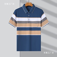 爸爸夏季男士口袋棉质短袖中老年恤新款宽松翻领衫上衣男装批发