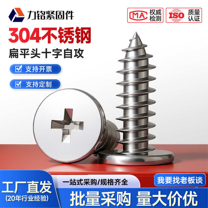 304 Stainless Steel Ca Flat Head Cross Thin Head Self-Tapping Screws Self-Tapping Large Flat Head Self-Tapping Screws M2M3M4M8