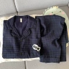 Yunduo Cotton-N8805# Blue Check Fishbone Long Men's Model