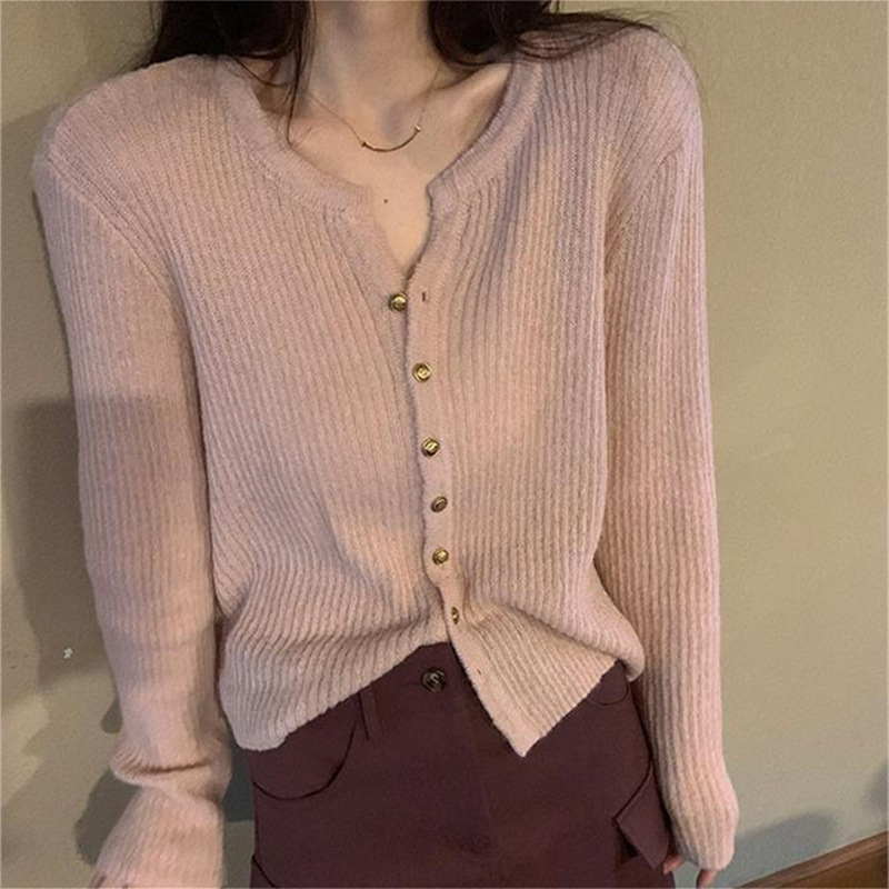 부드럽고 게으른 부드럽고 밀랍 같은 여성용 라운드 넥 니트 가디건, 가을 짧은 탑, 다용도의 달콤한 스웨터, 스몰 코트, 트렌디