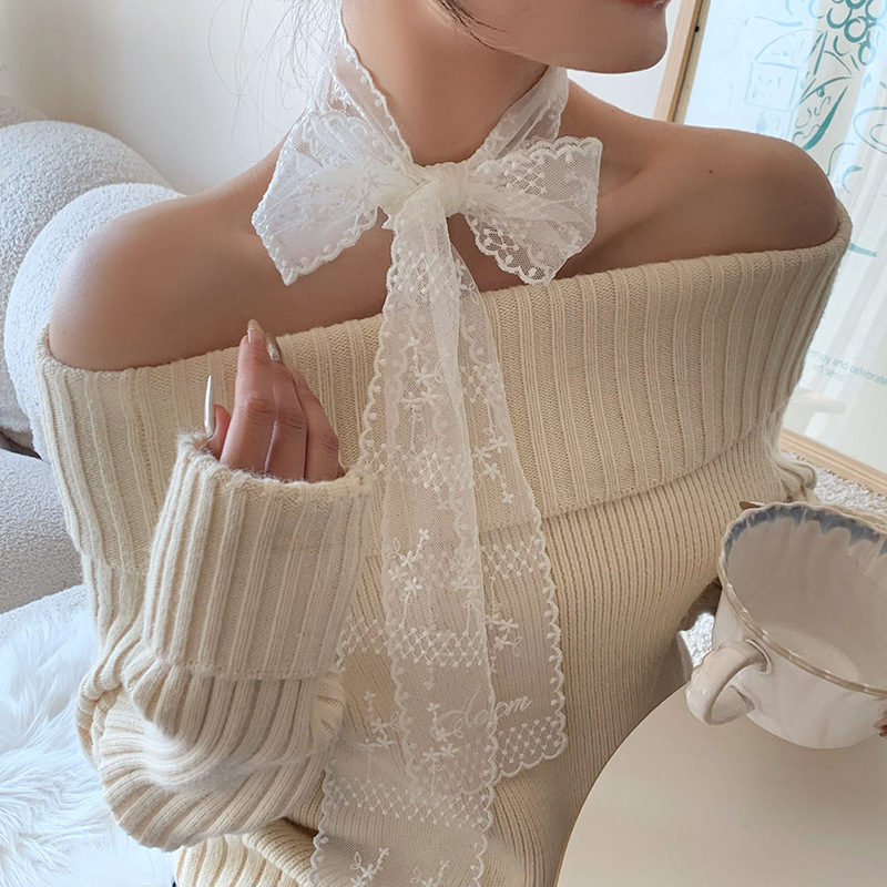 Bufanda de seda para mujer, estilo de primavera y verano de alta gama, bufanda retro multiusos, bufanda de seda de encaje, diadema, cinturón decorativo