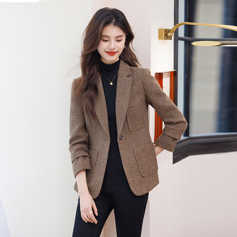 Wool Suit Jacket Women's 2025 New Autumn and Winter Elegant Casual High-end Sense Slim-fit Waist Woolen Suit Spring and Autumn