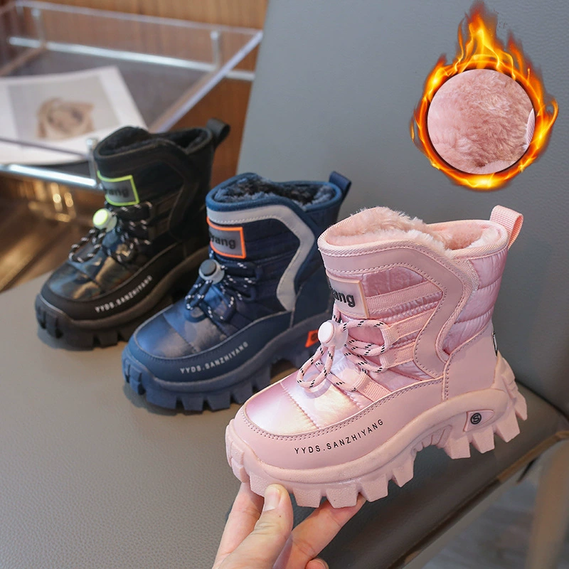 Девушки снегоступы зимние 2024 новые девушки высокие теплые хлопчатобумажные ботинки пуговицы маленькая девочка бархатная нескользящая хлопковая обувь