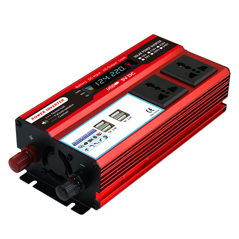 Inversor de 500w, inversor de coche de suministro directo transfronterizo, con 4 puertos USB de carga rápida para teléfonos móviles, pantalla LCD, enchufes dobles