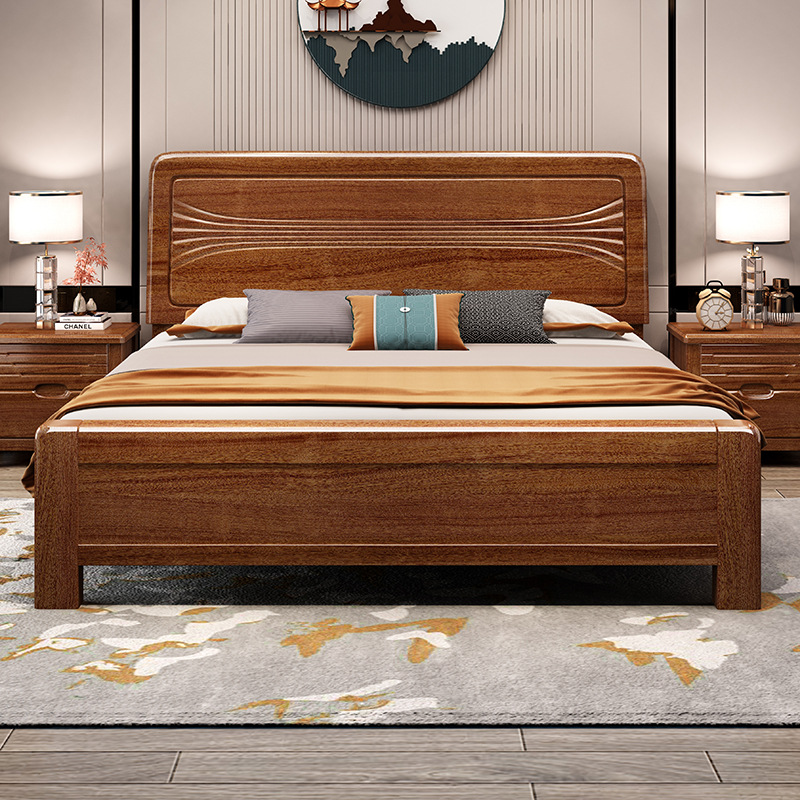Strict selection of Chinese solid wood bed 1.8 meters master bedroom bed 1.5 meters single bed hotel apartment master bedroom guest room wood bed