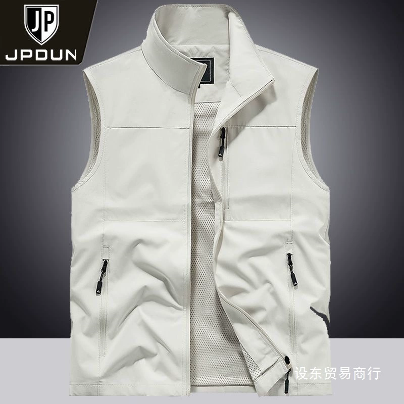 Мужской жилет весна-лето, тонкий, с воротником-стойкой, дышащий, многокарманный, свободный крой, быстросохнущий, оптом