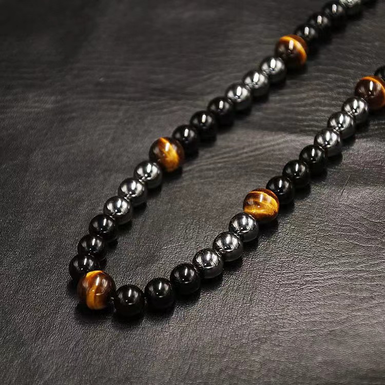 1 Piece Retro Geometric Beaded Tiger Eye Obsidian Men's Necklace display picture 5