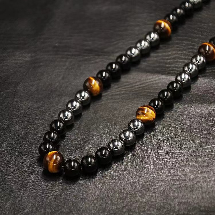 1 Pièce Rétro Géométrique Perlé Oeil De Tigre Obsidienne Hommes Collier display picture 5