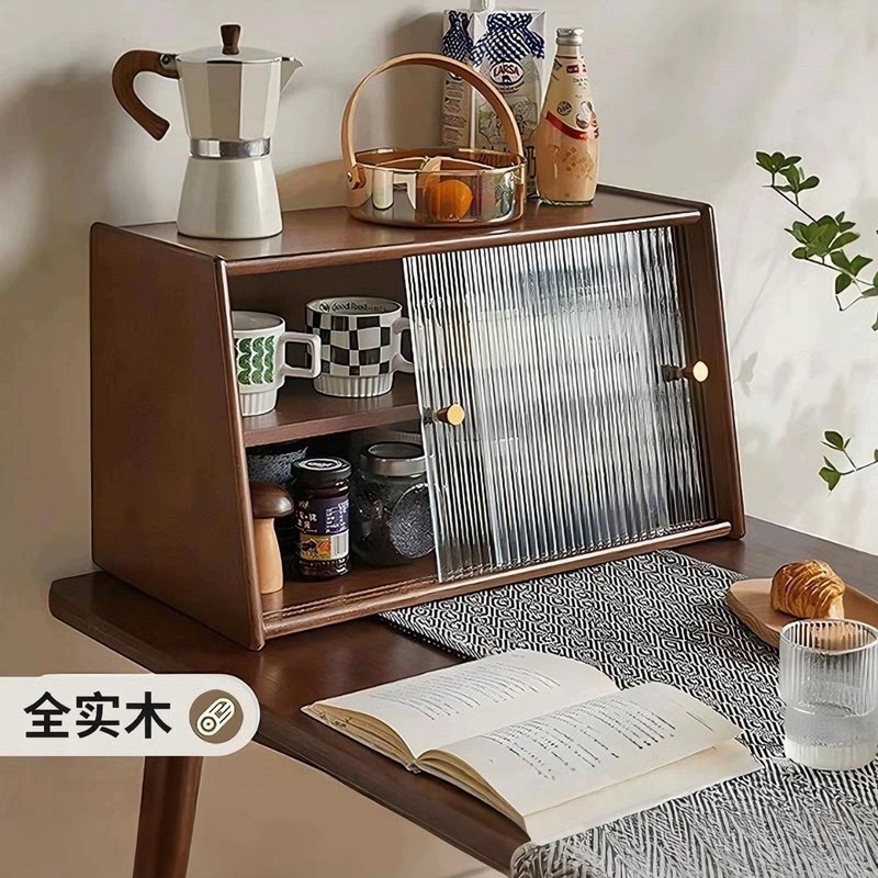 無垢材デスクトップ収納ラックダイニングテーブルカウンタートップコーヒーカップ収納キャビネットダイニングテーブルサイドボード防塵ティーカップ収納キャビネット|undefined