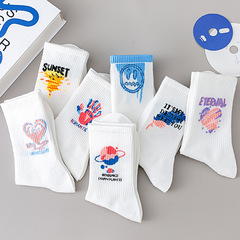 Socks Girl Korean Style Crew Socks Instagram Trendy Matchable Graffiti Student Wholesale Knee-High Socks Women Sports Socks
