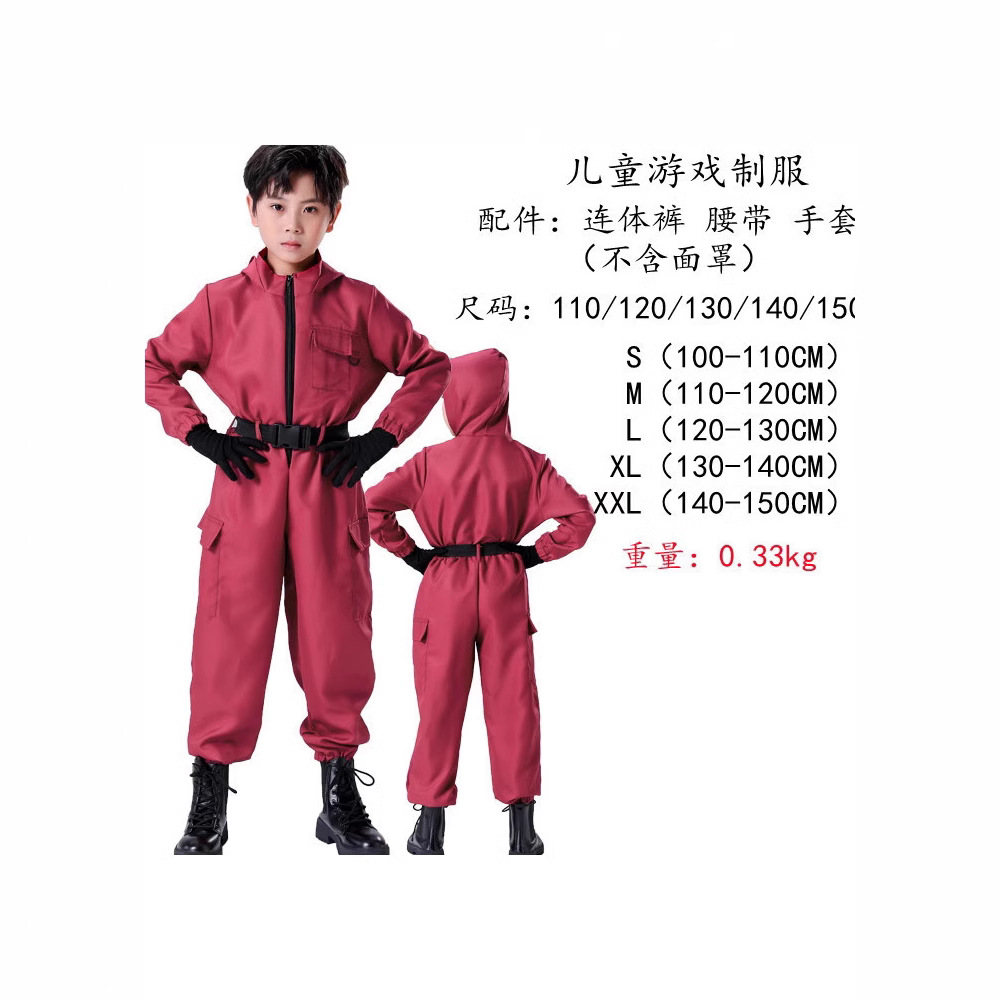 Hot Movie Game Costume Clown Mask Red Jumpsuit Black Mask Playing Clothes Work Clothes