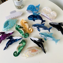 新型海洋シリーズ酢酸クリップ小衆デザイン動物クジラサメクリップクロスボーダー卸売り髪飾り馬尾クリップ