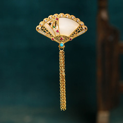 New Chinese-style national trend accessories, fashionable and elegant cheongsam and Hanfu hair flowers, court fans with tassels, imitation jade accessories, brooches