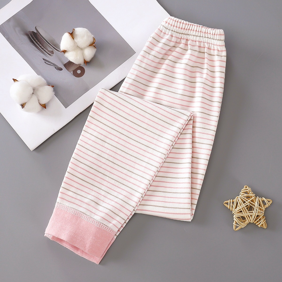 Children's boneless pure cotton autumn pants, suitable for older children, unisex, for wearing under school uniforms, close-fitting, long pants for autumn and winter